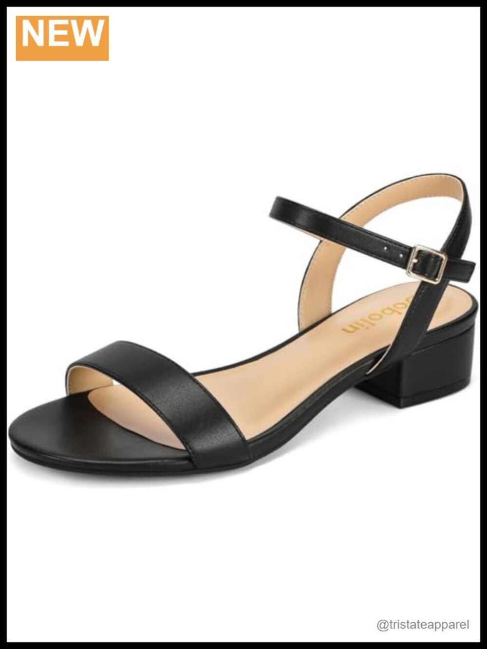 DOBOLIN Women's Low Block Heel Sandals Open Toe Adjustable Ankle Strap